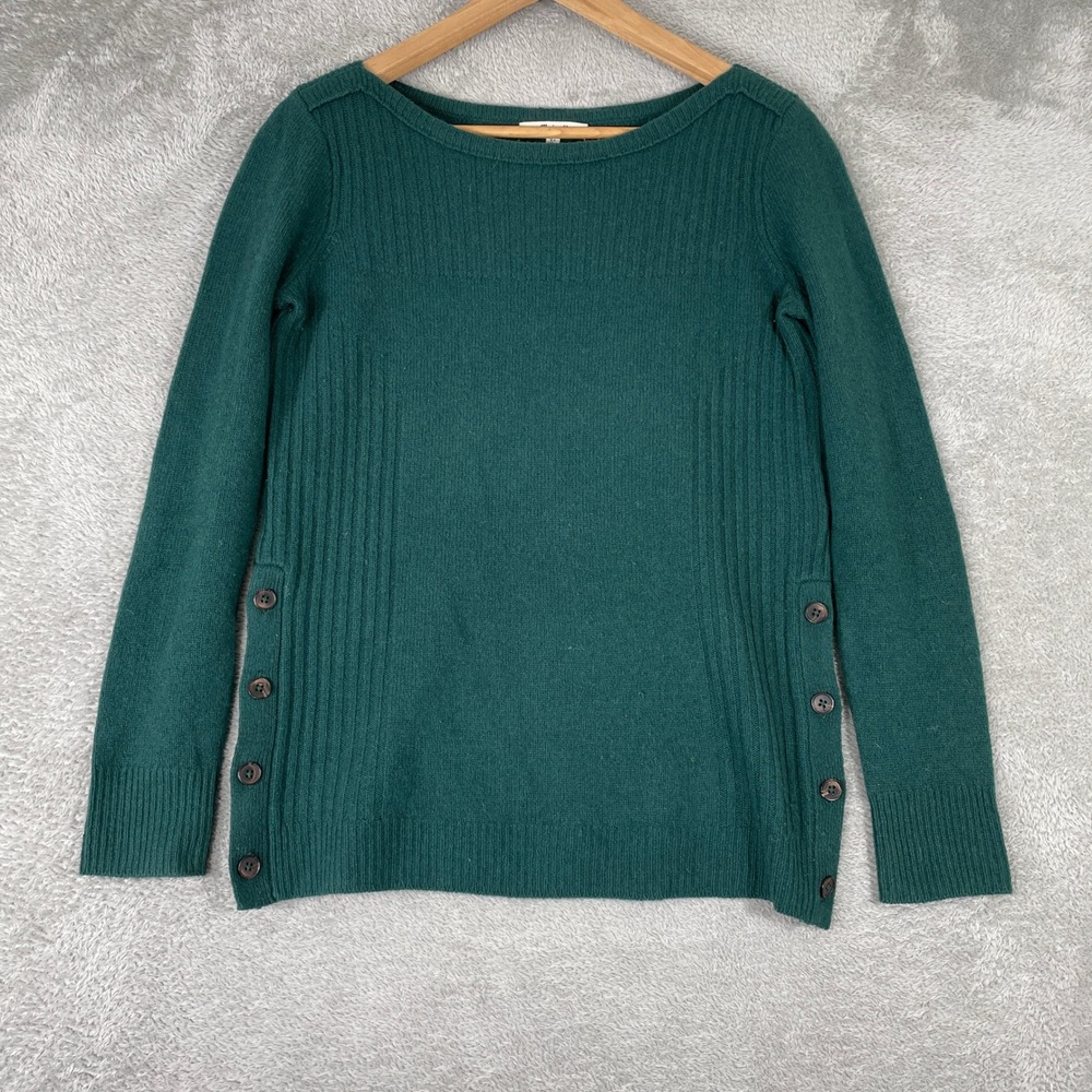 Madewell Sweater Womens XS Green Merino Wool Ribbed Side Button Boat Neck